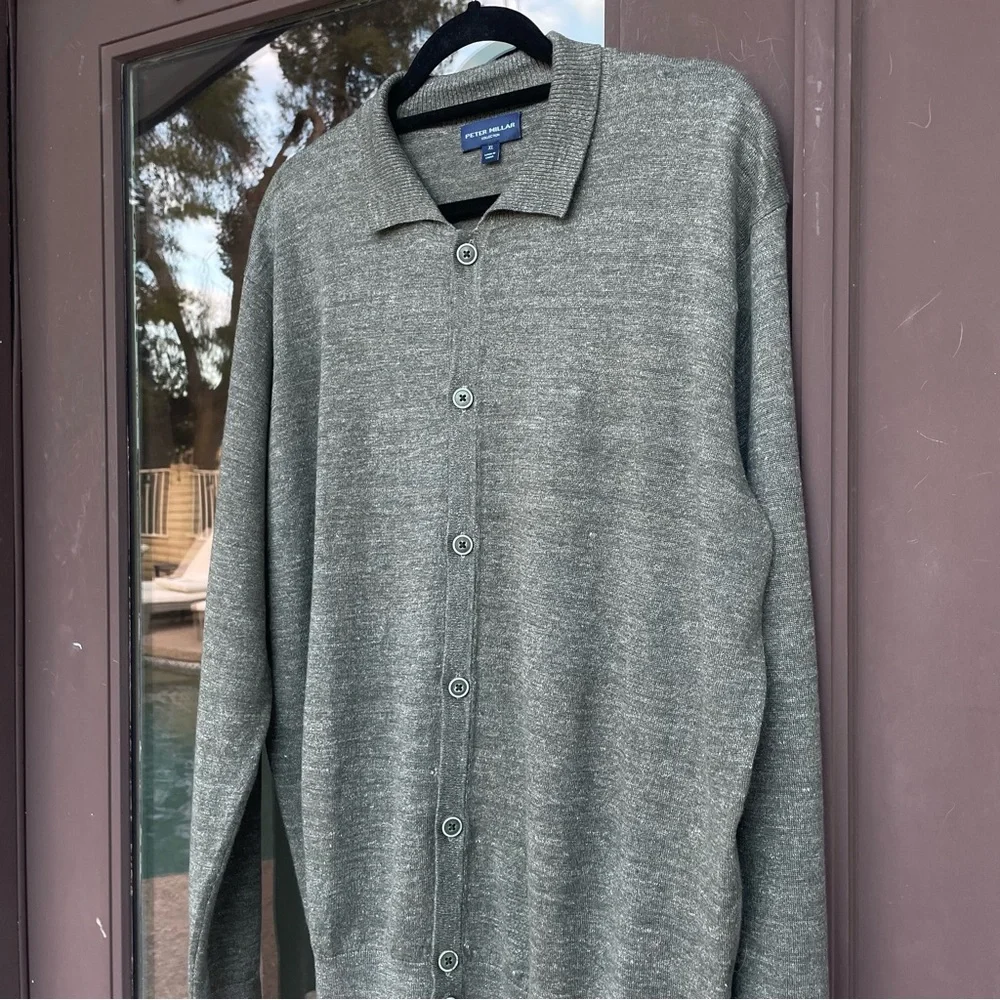 Peter Millar Villa Men's Full-Button Cardigan Linen/Wool Blend Sweater XL
